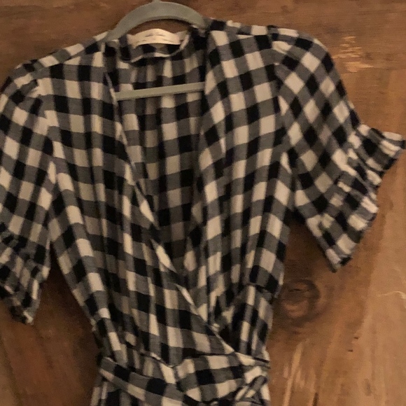 black & white checkered wrap dress -cotton (Small) - Picture 3 of 6